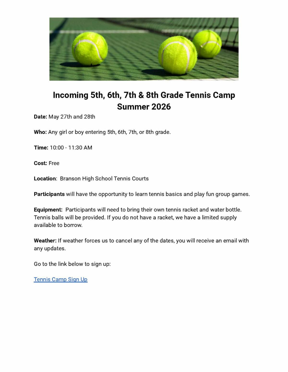Tennis Camp Flyer